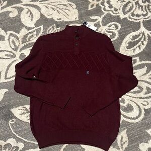 Chaps mens sweater. Burgundy. New. 1/4 button front. Dressy or casual super soft